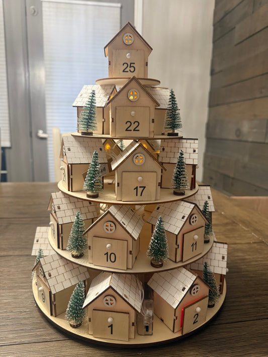 Advent Calendar, Wood with Stacked Houses
