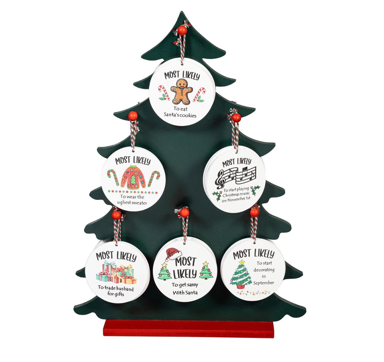 Heartfelt Cheer Ornament Christmas Most Likely To... Round Wood Ornament