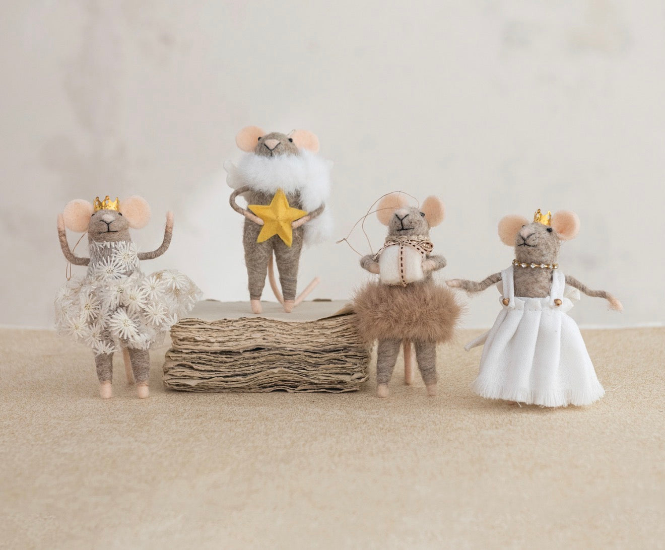5" H Handmade Wool Felt Mouse in Party Clothes Ornament, 4 Assorted