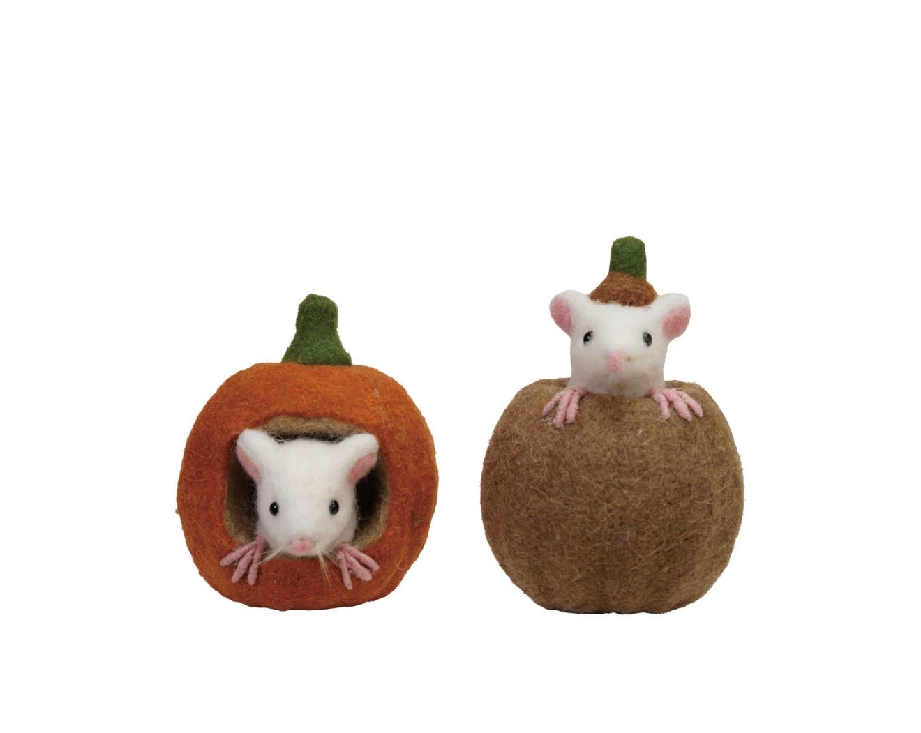 4" Round x 5-1/2"H Handmade Wool Felt Pumpkin with Mouse, 2 Styles (sold individually)