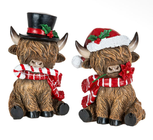 5 Inch Sitting Highland Cow Figurine, 2 Assorted (sold individually)