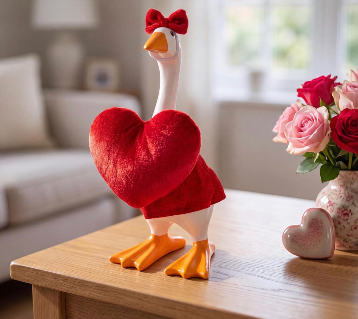 Gordy the Desktop Goose Hillside Pasture Table Decor Fabric Accessory Set, Valentine's Day