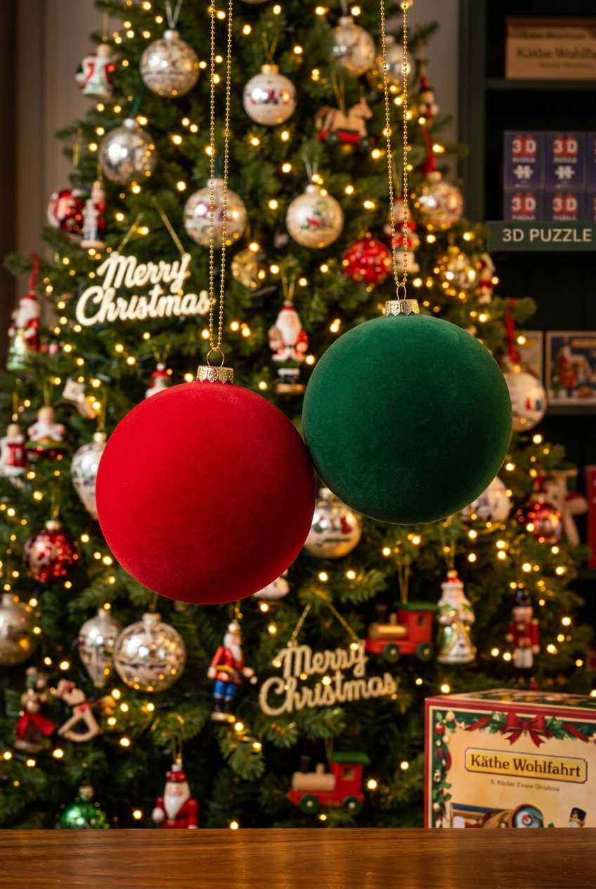 4 Inch Flocked Red and Green ball Christmas Ornament (sold individually)