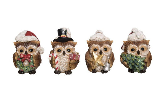 These adorable resin owl figurines are perfect for adding a touch of cuteness to any shelf or room. With 4 different festive designs, these owl figurines are not only charming but also versatile. Made with high-quality resin, these figurines are durable and long-lasting.