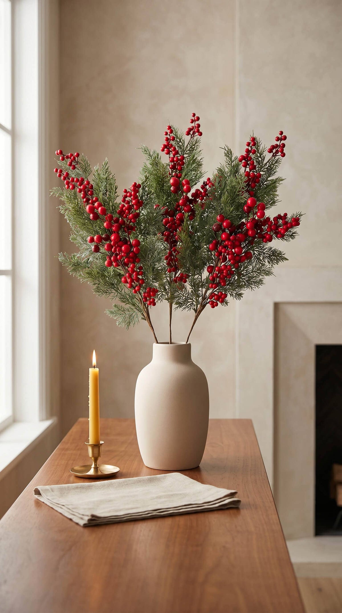 Real Touch Christmas Stem, Red Berry Cypress, 32 Inch