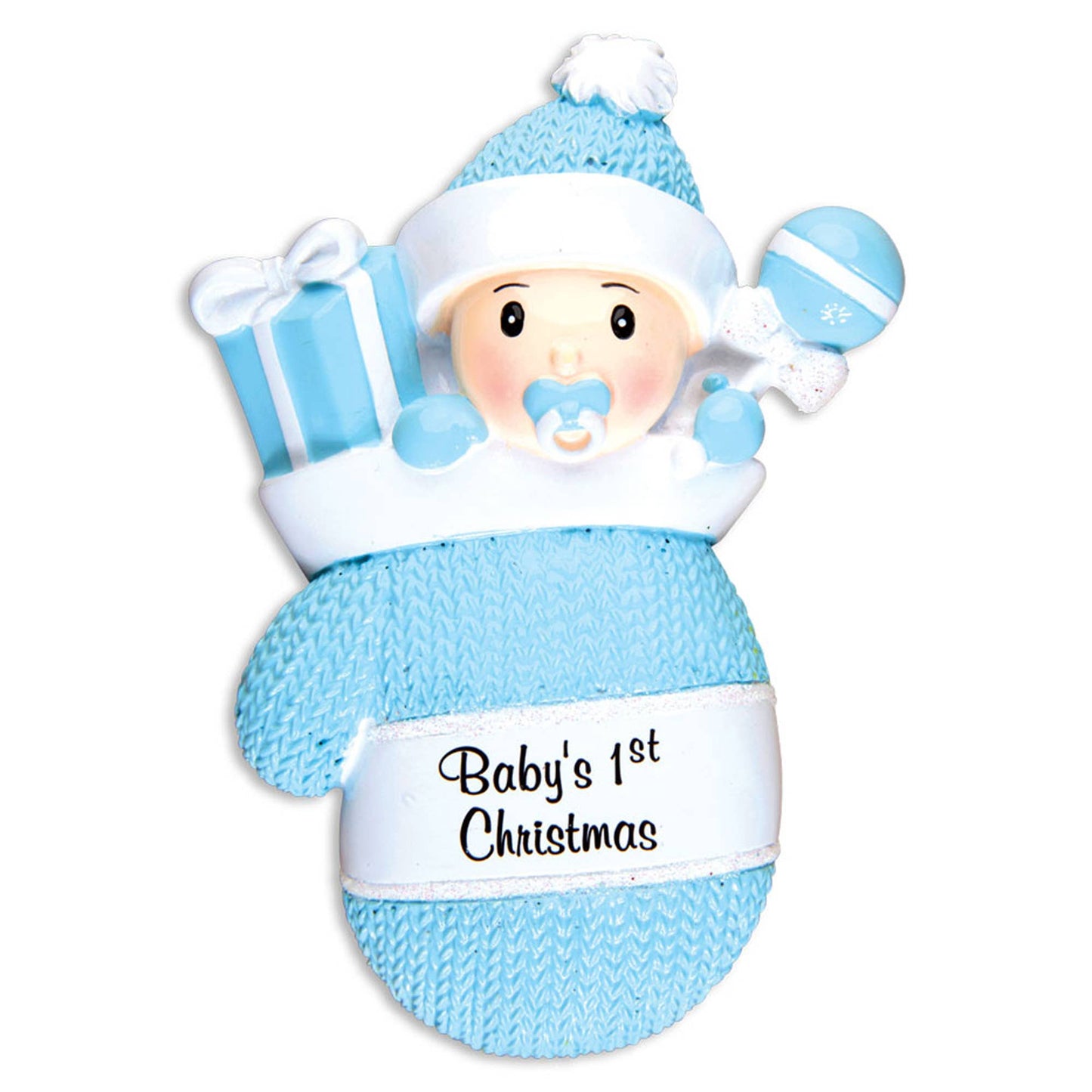 PolarX Ornaments - Baby In Mitten Personalized Ornament: Blue