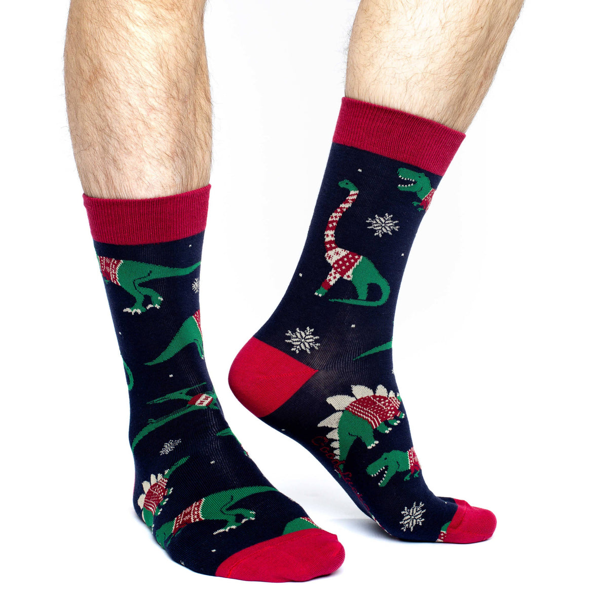 Good Luck Sock - Men's Big & Tall Christmas Sweater Dinosaur Socks: Shoe Size 13-17