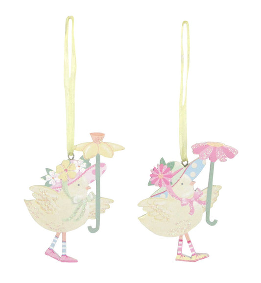 Silver Tree Home & Holiday - G69023 2 Asst'd Easter bonnet wood chick with Umbrella orn