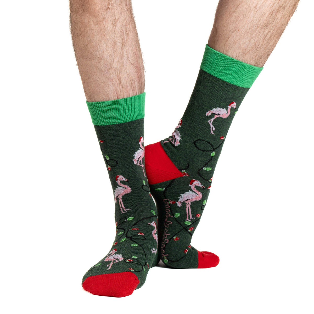 Good Luck Sock - Men's Christmas Flamingos Socks: Shoe Size 7-12