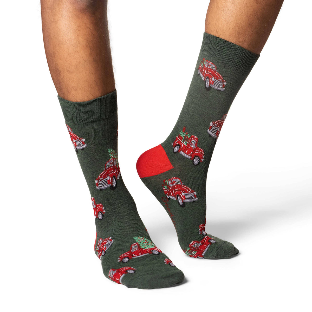 Good Luck Sock - Men's Christmas Trucks Socks: Shoe Size 7-12