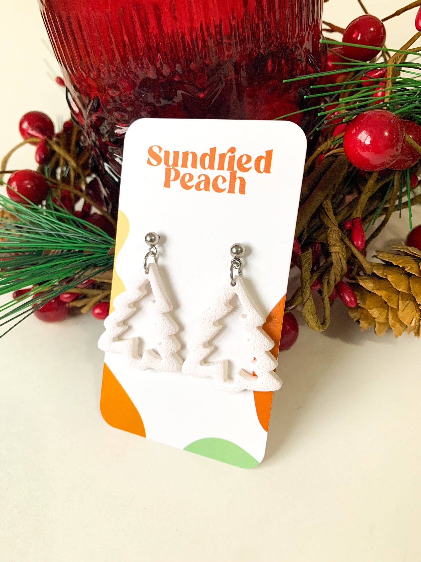 White Christmas Tree Earrings