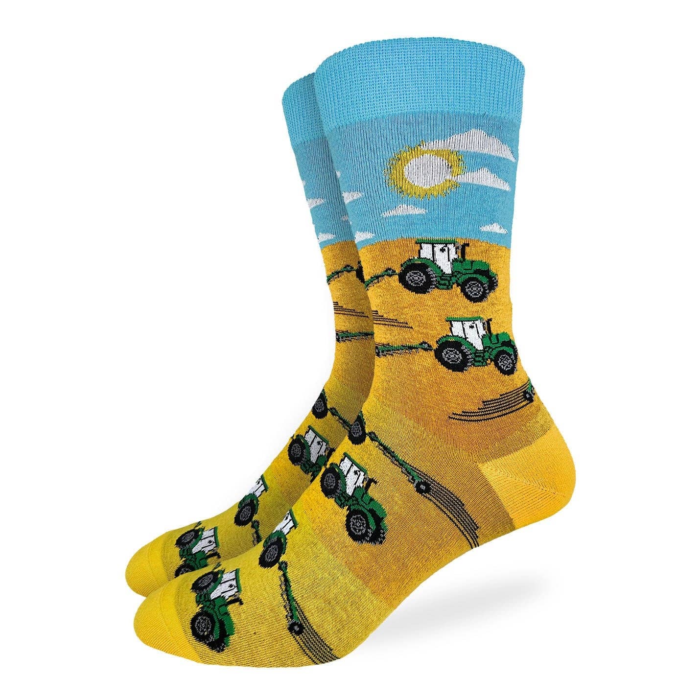 Men's Tractor Plowing Fields Socks: Shoe Size 7-12