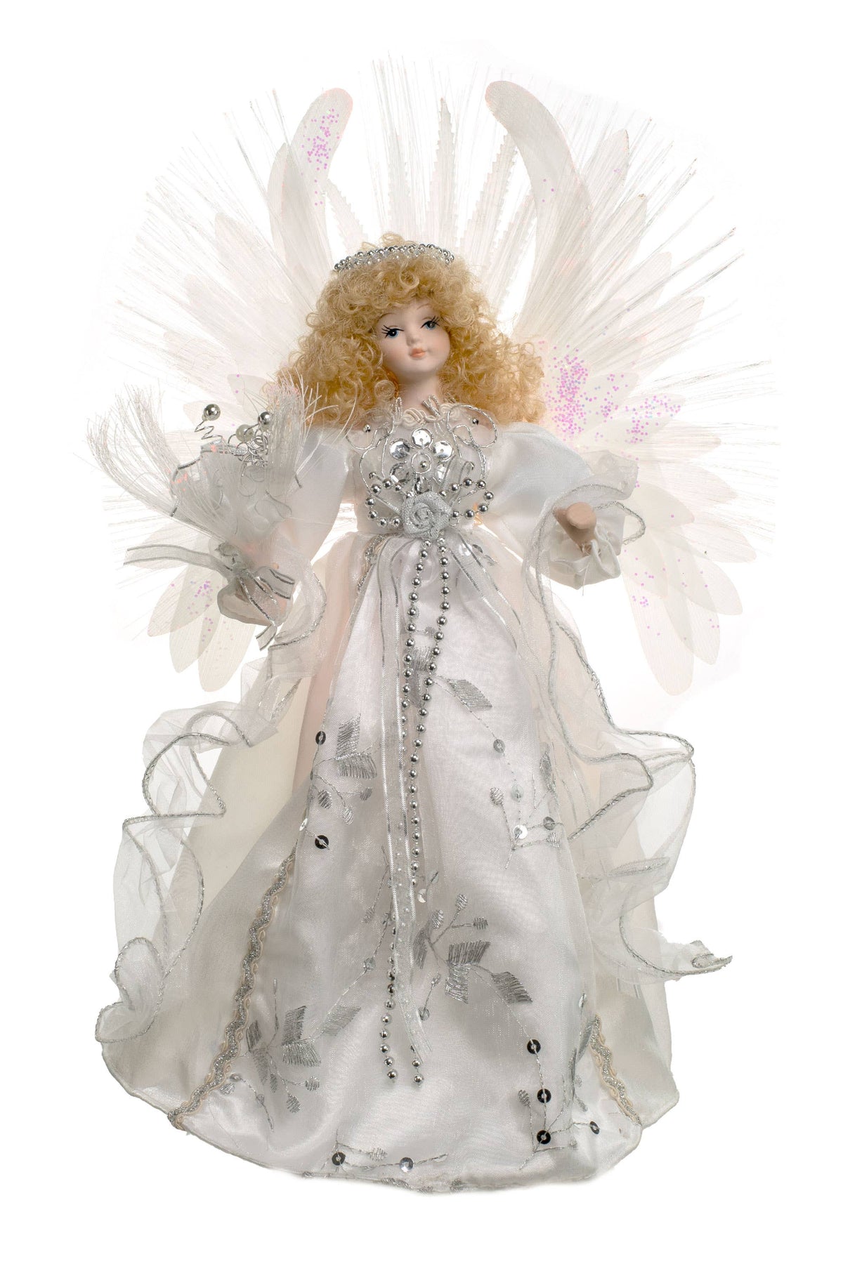 Starlight Collection - White Fiber Optic Angel Tree topper with Blonde Hair