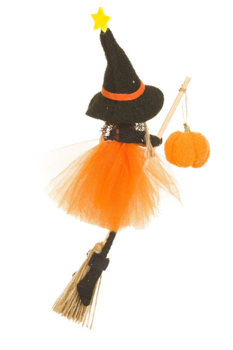 Orange Flying Witch Girl Doll With Pumpkin