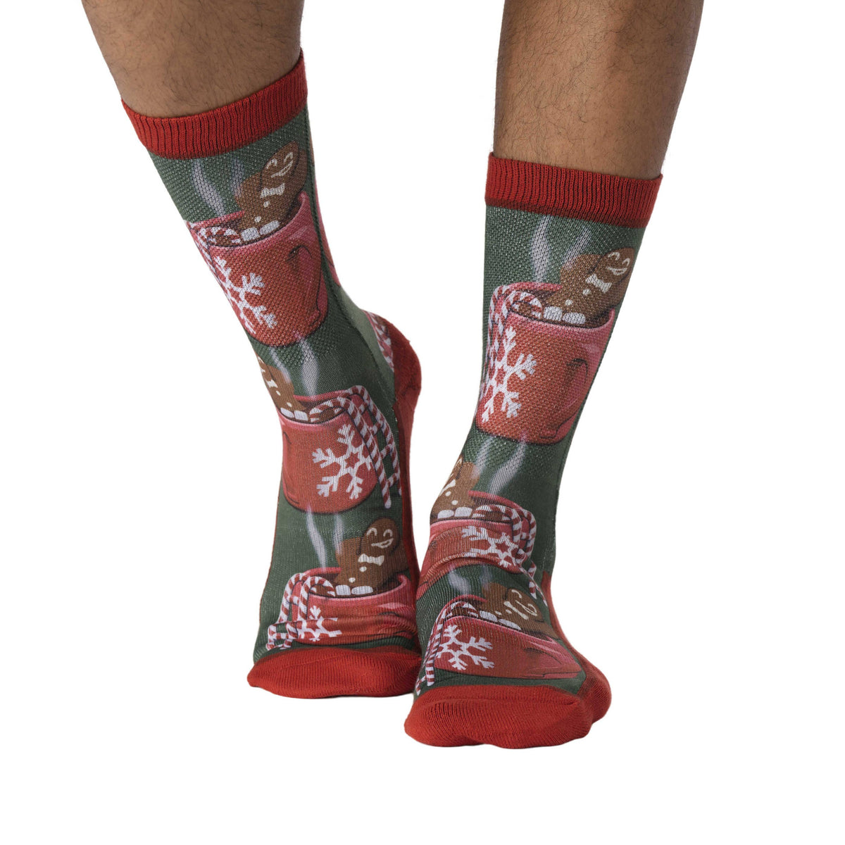Good Luck Sock - Men's Gingerbread Man Soaking in Hot Chocolate Socks: Shoe Size 8-13