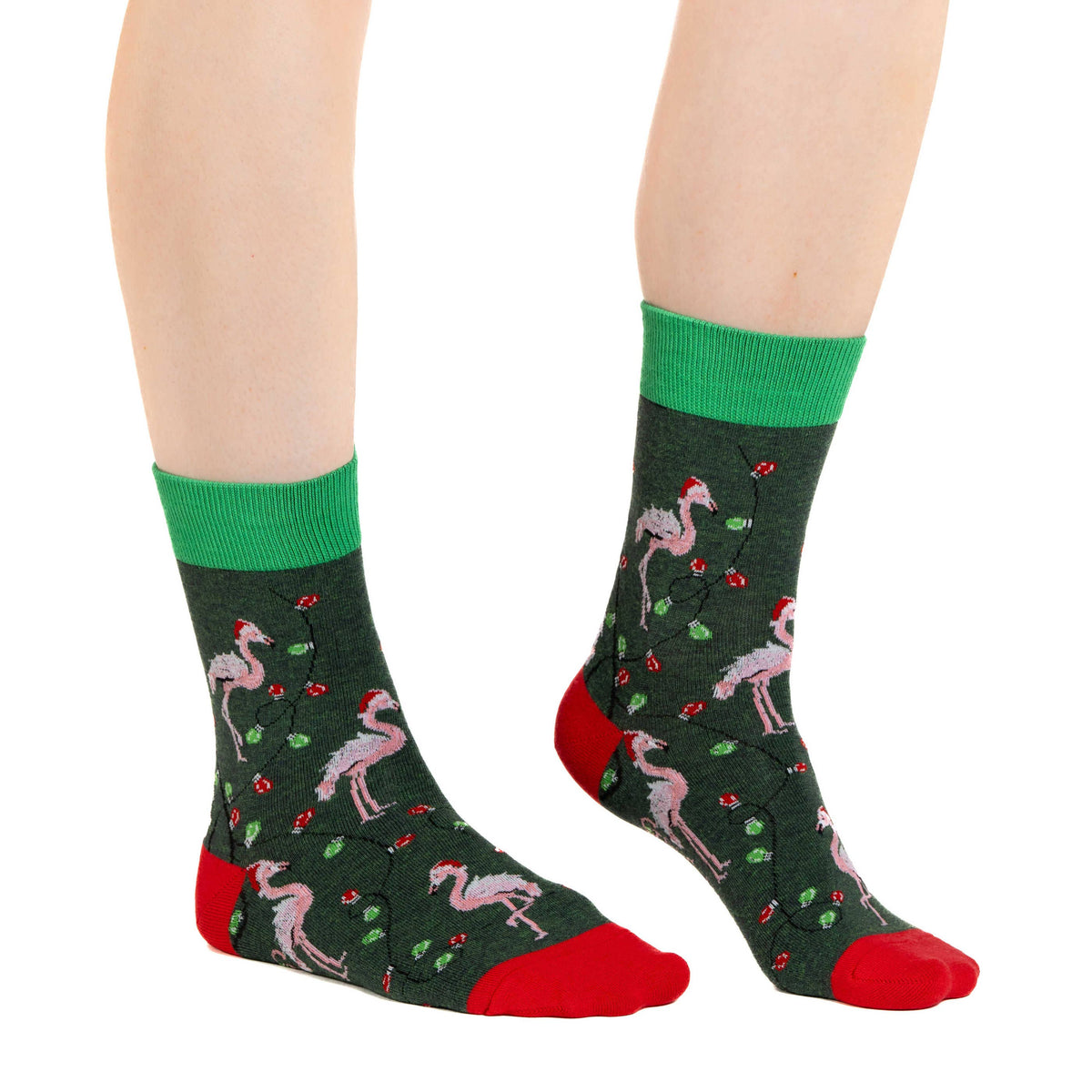 Good Luck Sock - Women's Christmas Flamingos Socks: Shoe Size 5-9