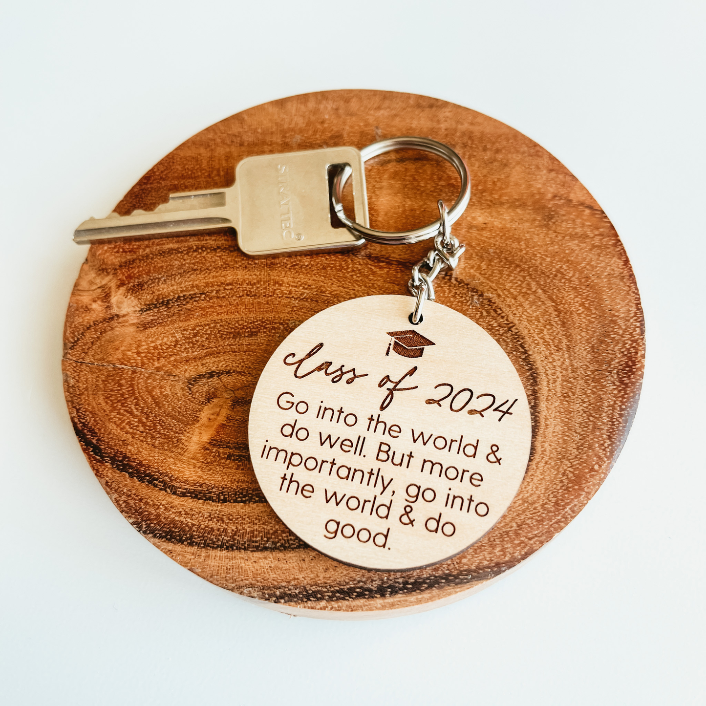 Knotty Design Co. - Class of 2024 With Quote Wooden Keychain