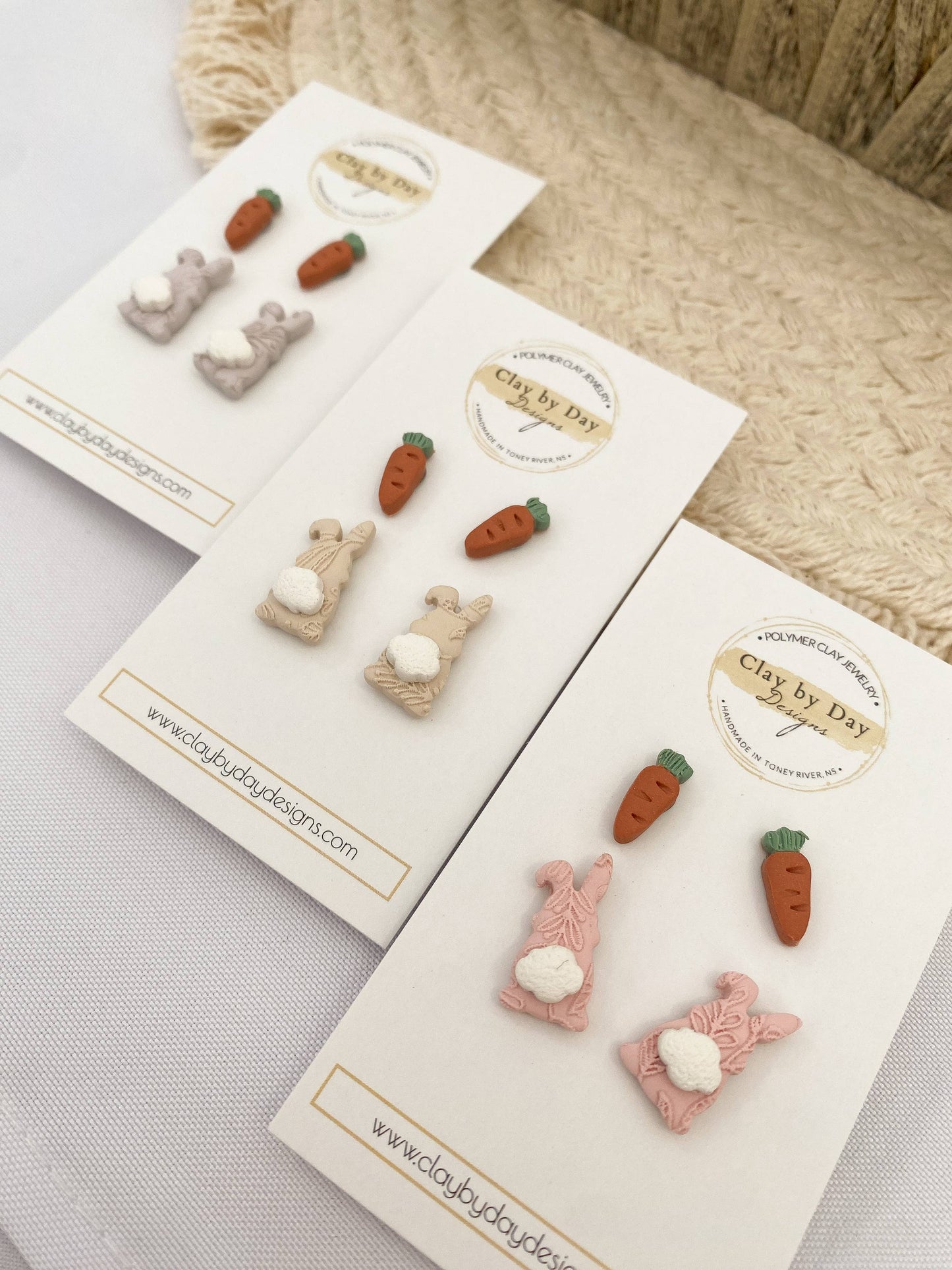 Bunny & Carrot Easter Stud Duo - polymer clay earrings: Beige