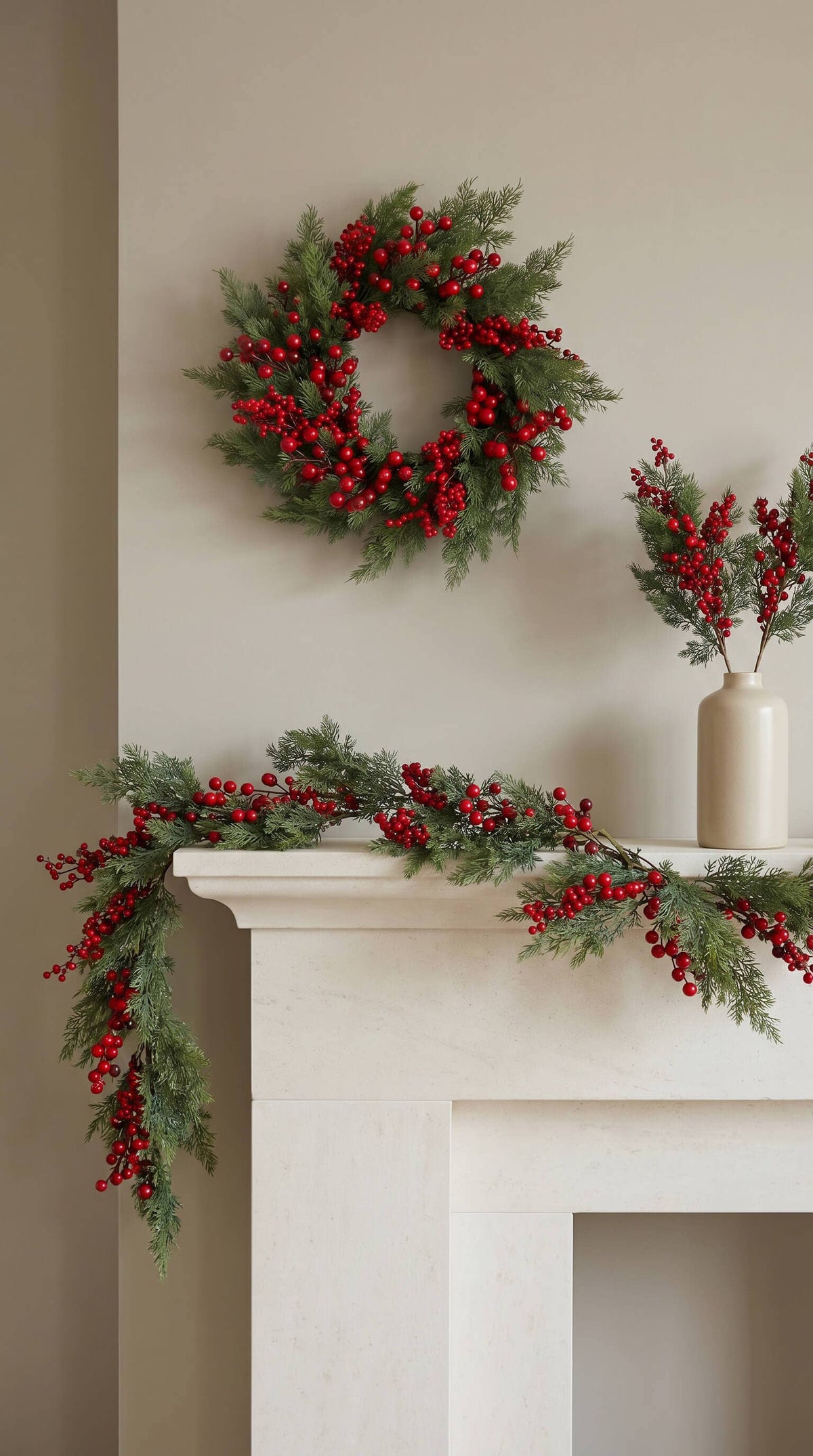 Real Touch Christmas Garland, Red Berry Cypress, 60 Inch