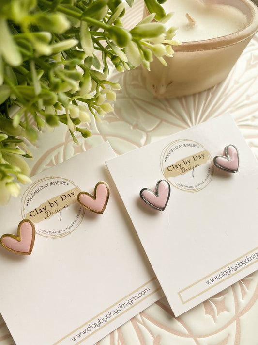 Clay by Day Designs - Gold or Silver Trimmed Heart Studs  - polymer clay earring : Gold Trim