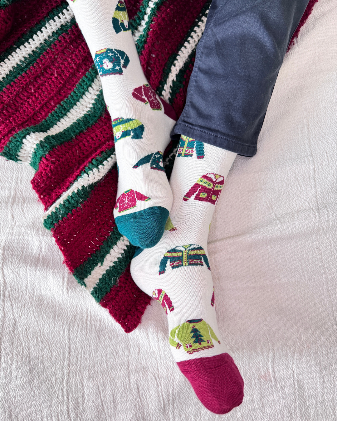 Friday Sock Co. - Men's Ugly Christmas Sweaters on Socks Mid-Calf Socks - Gift