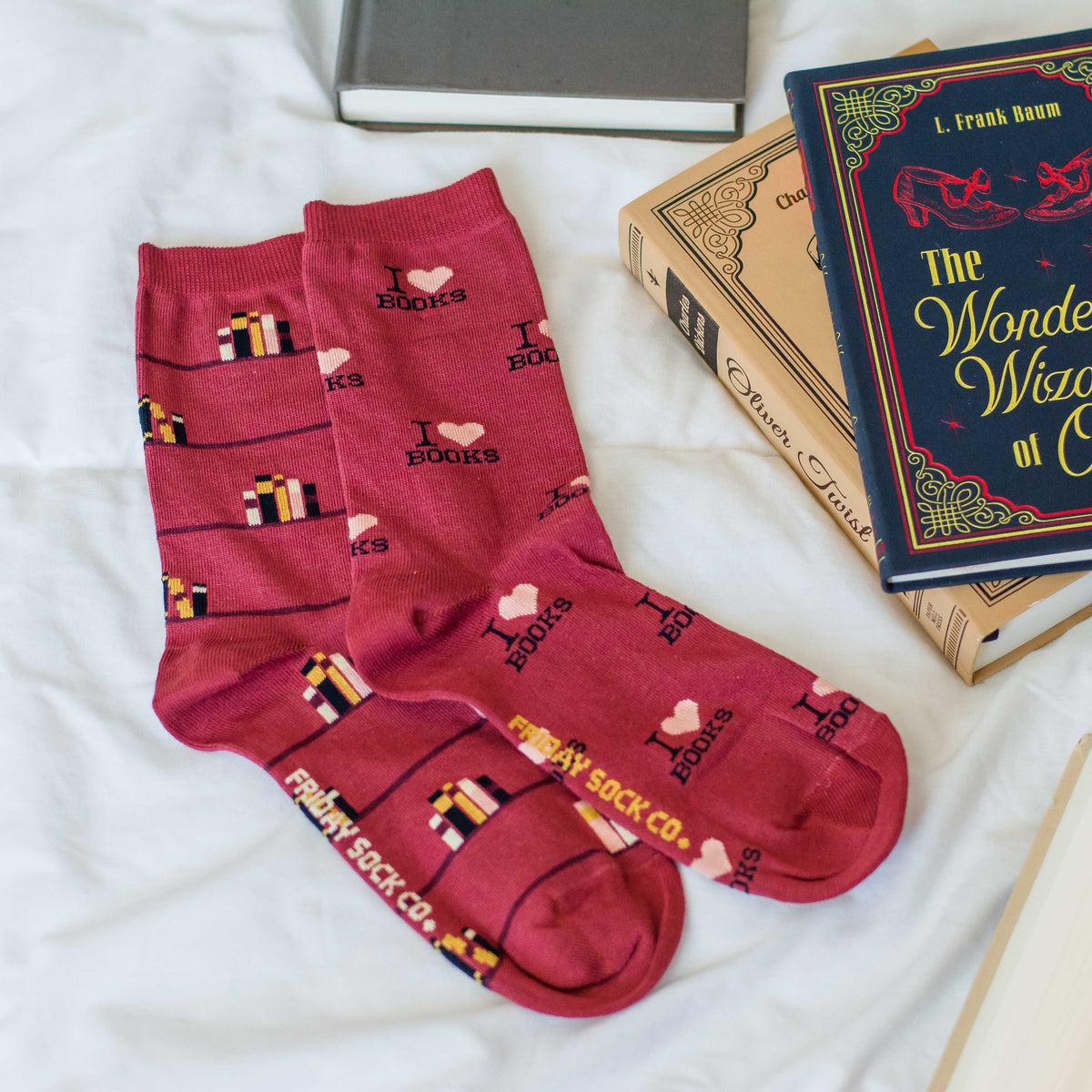 Friday Sock Co. - Women's I Love Books Crew Socks - Mother's Day Gift: Women’s 5 – 10