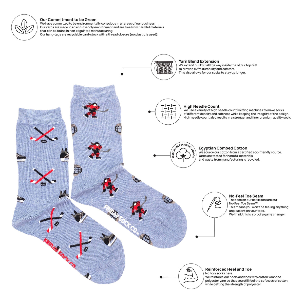 Friday Sock Co. - Women's Hockey Crew Socks - Unique Cotton Sports Design