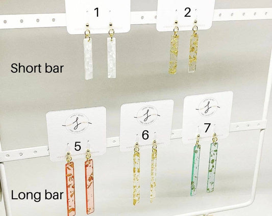 Dangle Earrings - Short Bars, 2 Assorted, White #1, Gold #2
