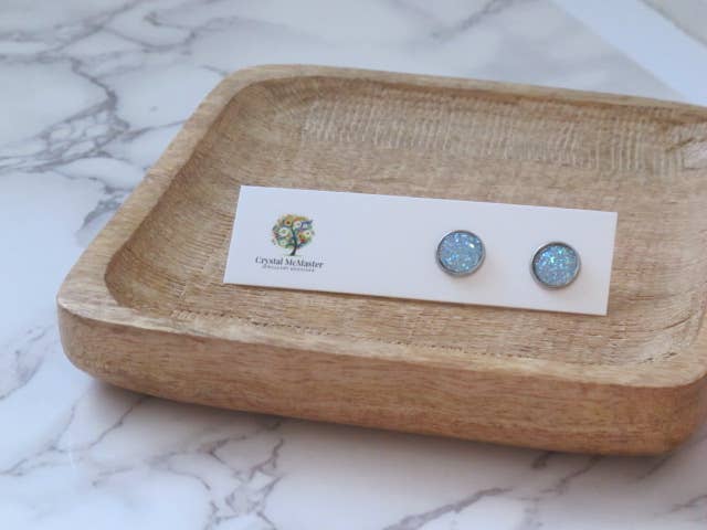 Crystal McMaster Jewellery Designer - Druzy Light Blue Stud Earrings