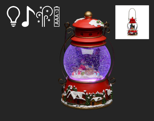 Christmas Tradition - 8" Red Lantern Snow Globe w/Family, Music & LED Lights