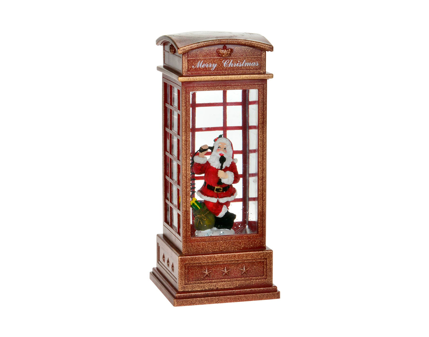 Christmas Tradition - 10" Red LED Phone Booth Snow Globe w/Santa