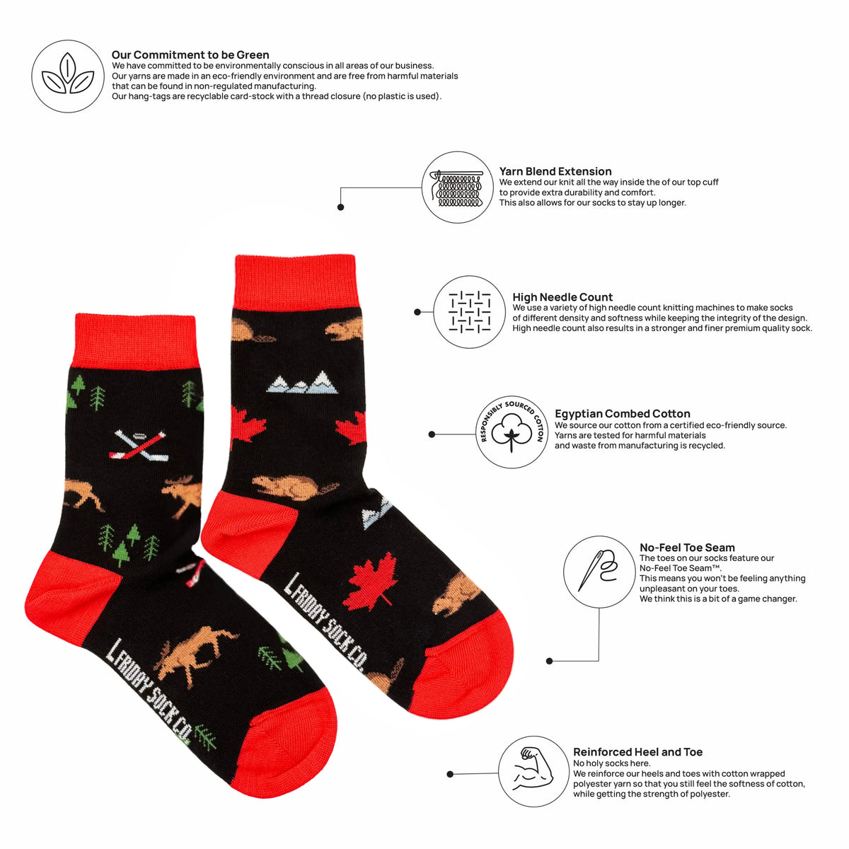 Friday Sock Co. - Kid's Canada Icons Crew Socks - Gender Neutral Gift: Large (Age 8-12)