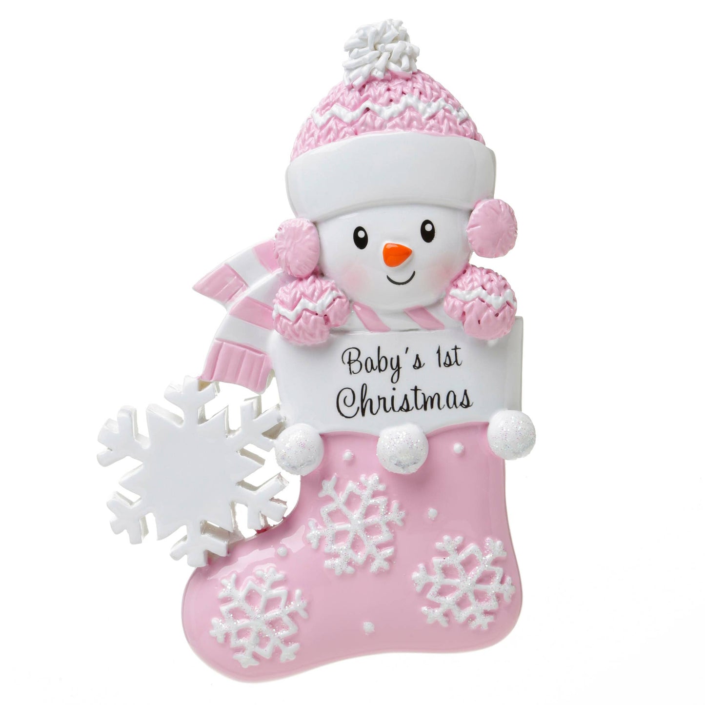 PolarX Ornaments - Snowbaby in Stocking Personalized Ornament: Pink