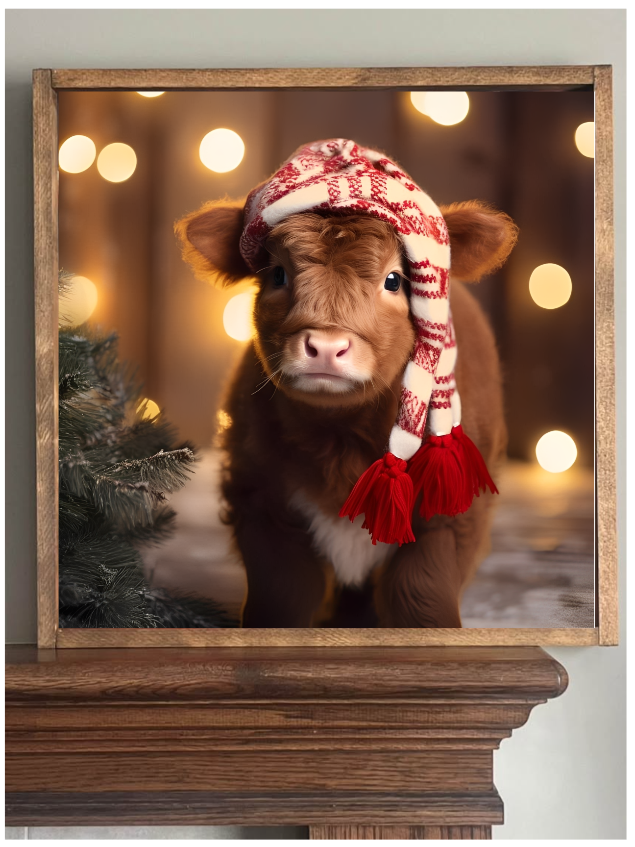 Stir Crazy Signs - Stocking Hat Highland Cow Farmhouse Sign: 14x14 / Early American