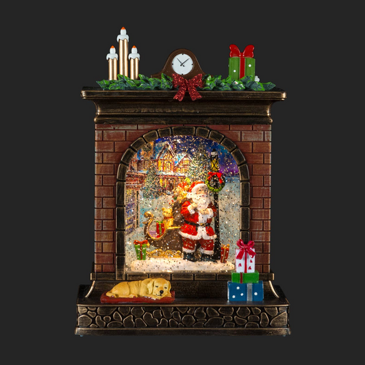 10" LED Fireplace Waterglobe with Santa