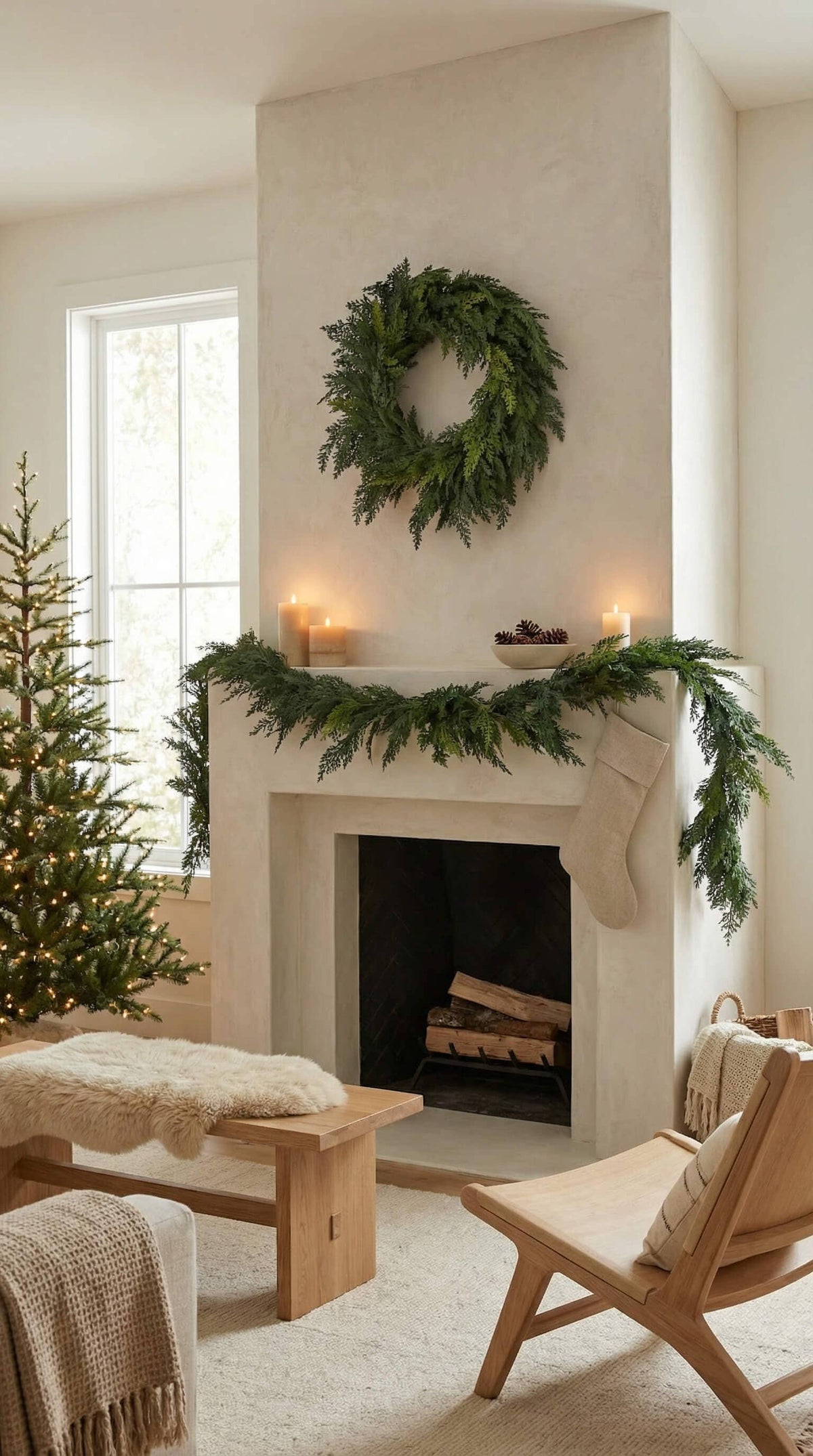 Real Touch Faux Christmas Wreath, Cypress, 24 Inch