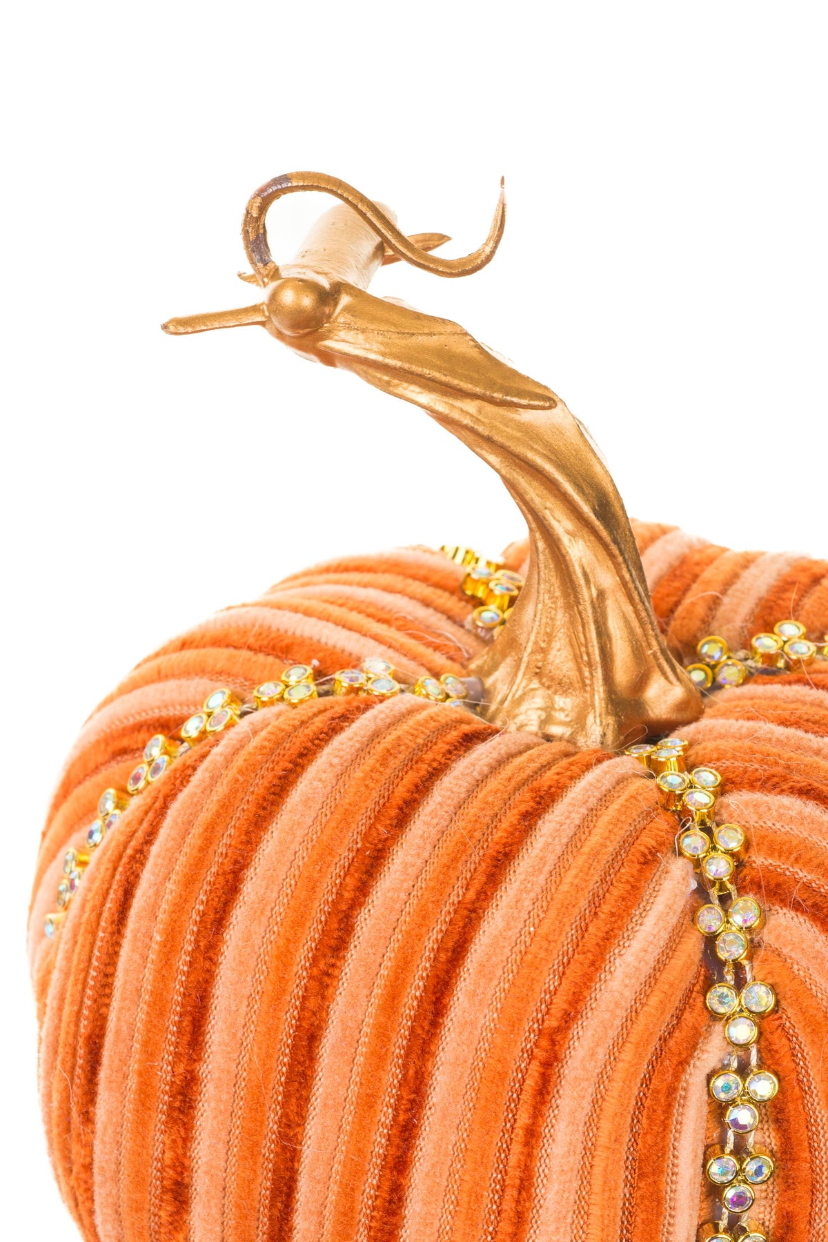 Starlight Collection - Velveteen Orange Fabric Pumpkin Accent with Gold Stem