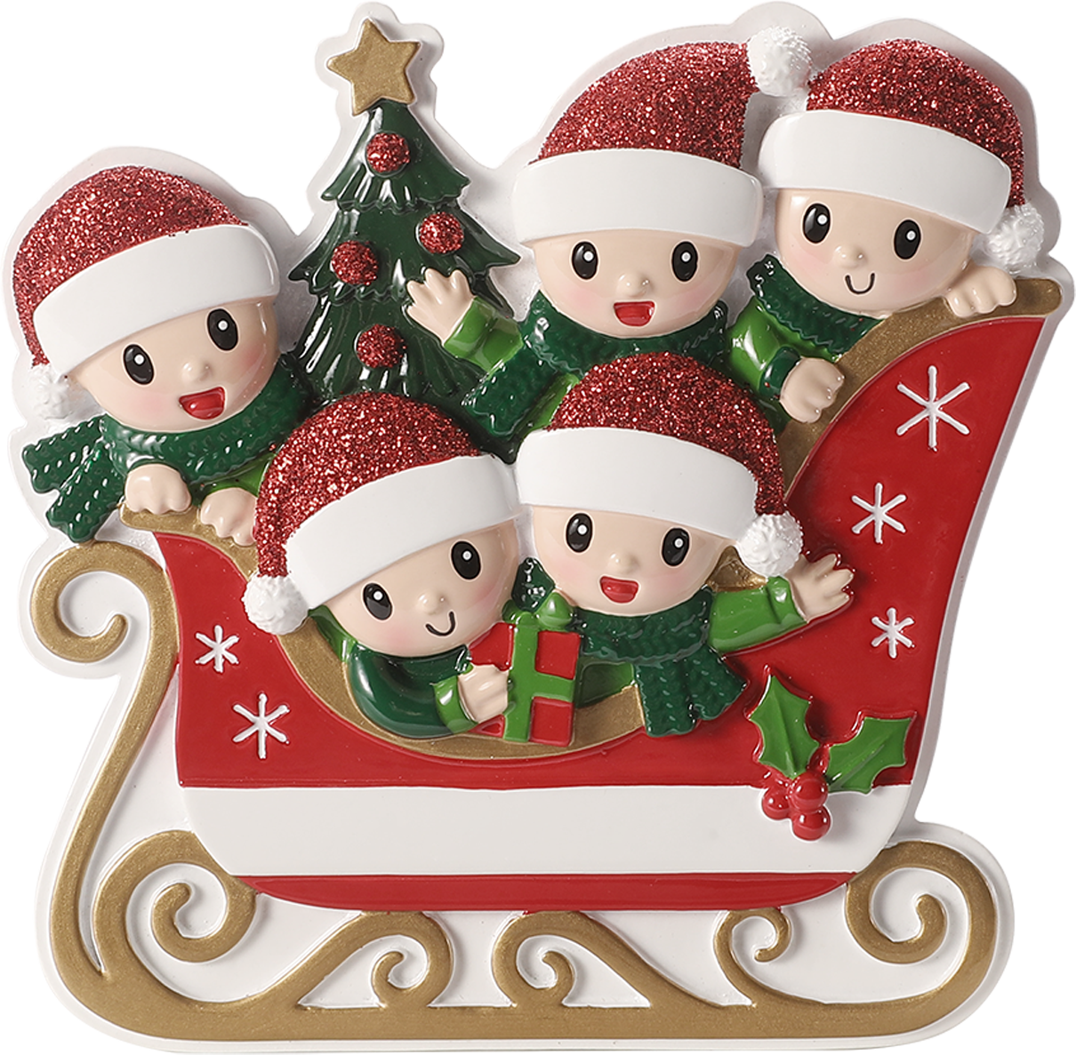 PolarX Ornaments - Family in Winter Sleigh Personalized Ornament: 6
