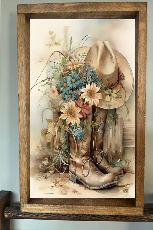 Blue Flower Rustic Scene Farmhouse Sign: 18x24 / Early American