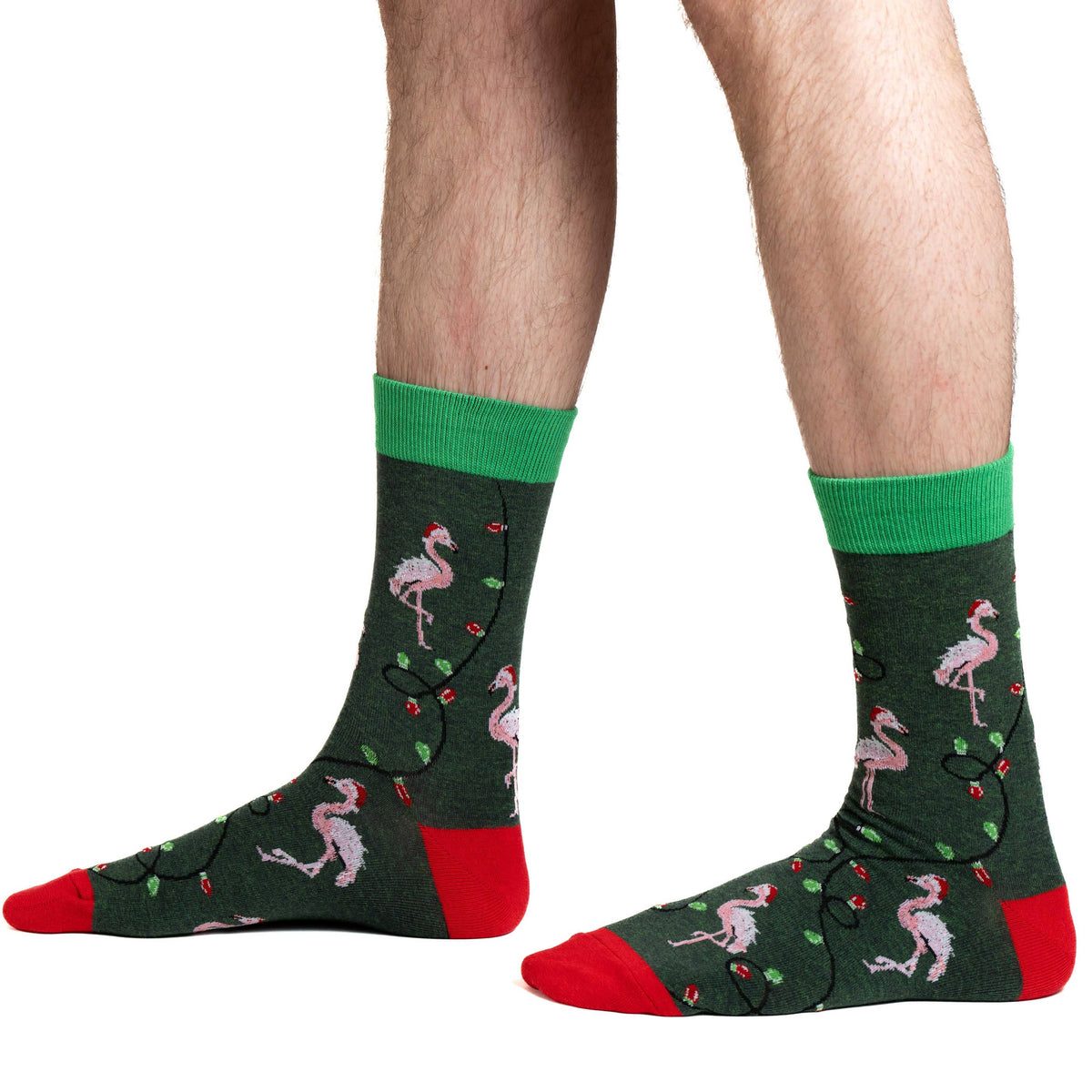 Good Luck Sock - Men's Christmas Flamingos Socks: Shoe Size 7-12