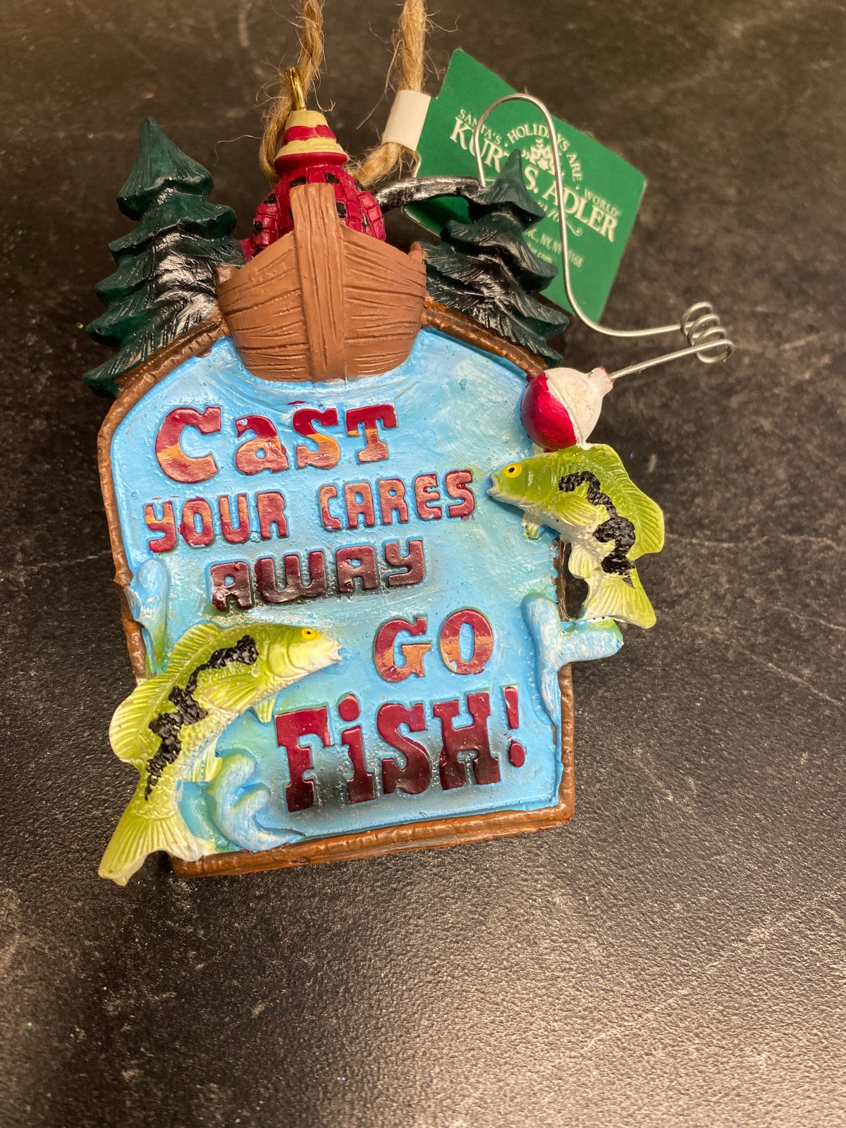 Fishing Sign Ornaments, 2 Assorted