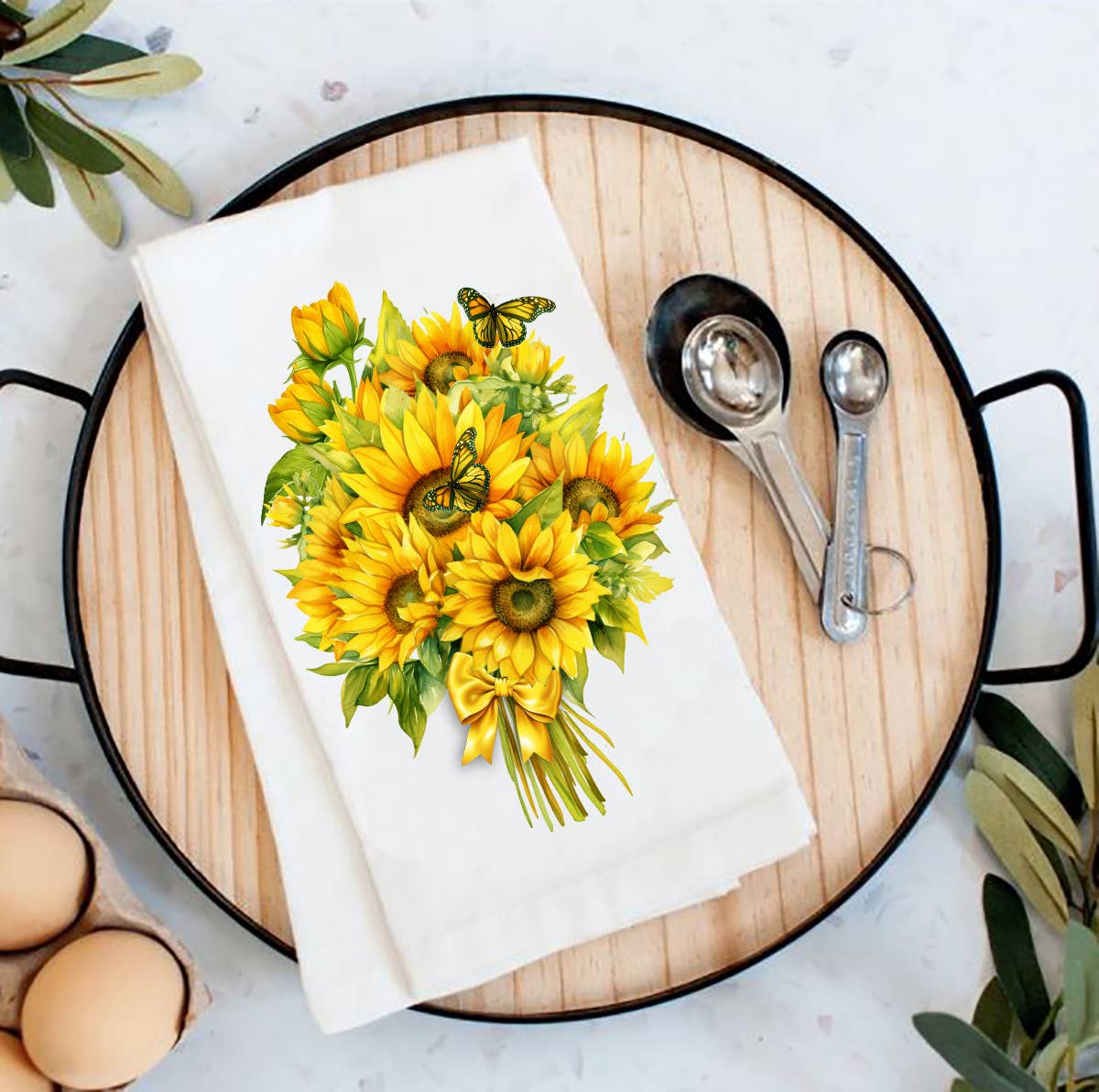 Avery Lane Gifts - Sunflowers Butterfly Bouquet Flour Sack Tea Towel