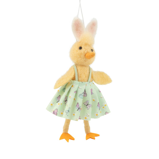 Felt chick with bunny ears ornament pale green floral dress A12768