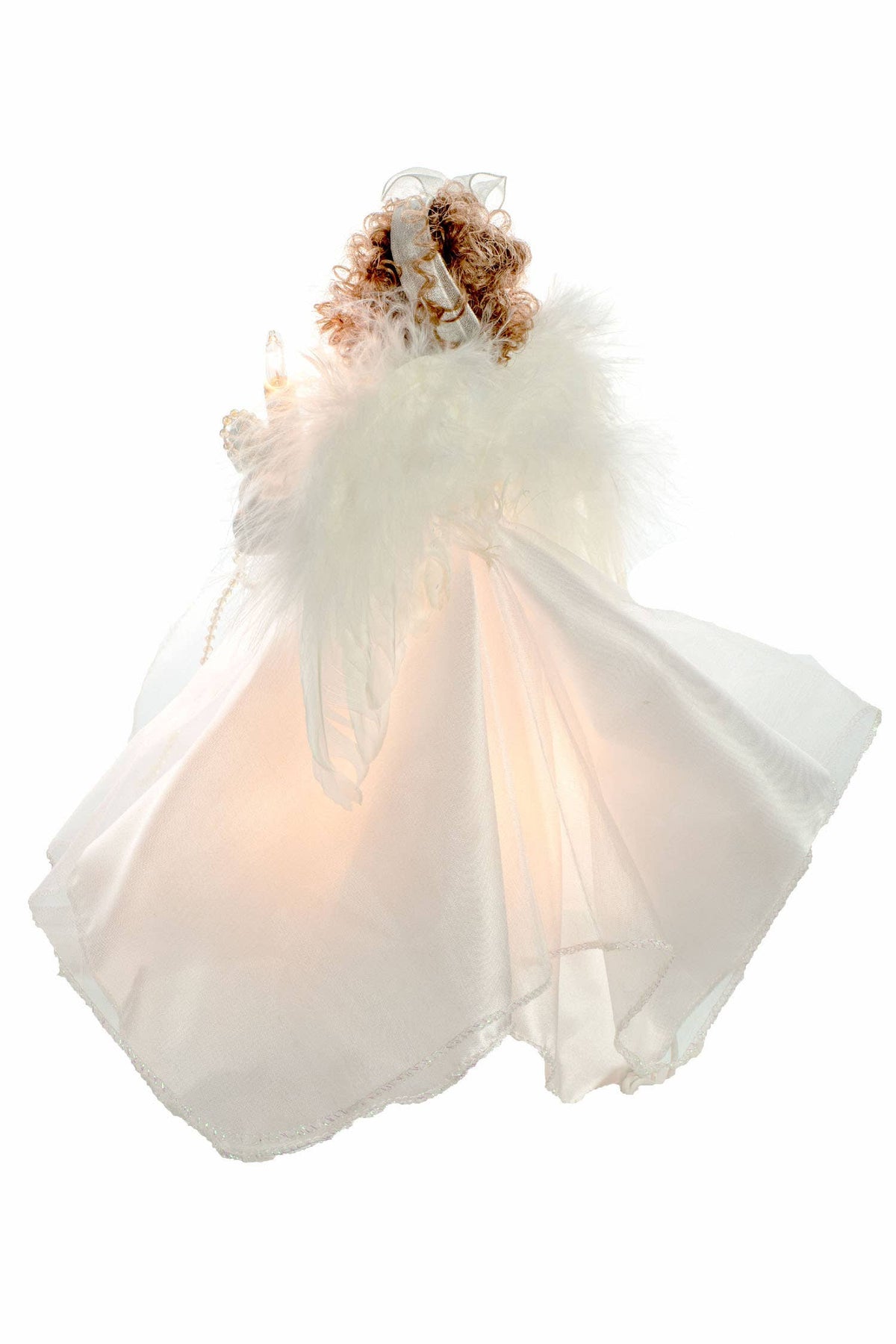 Starlight Collection - White 10-Light Small Angel Tree topper with Brown Curly Hair