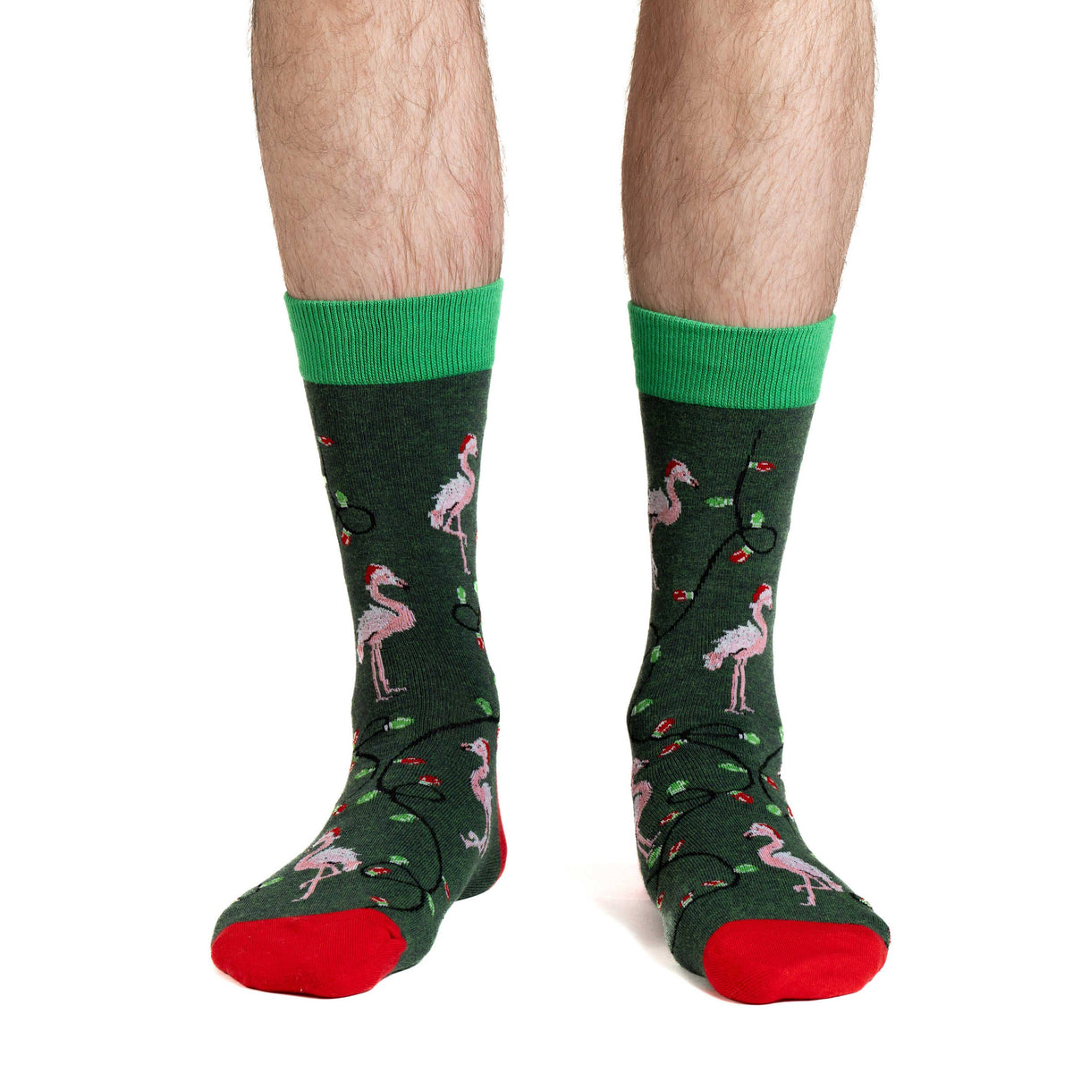 Good Luck Sock - Men's Christmas Flamingos Socks: Shoe Size 7-12