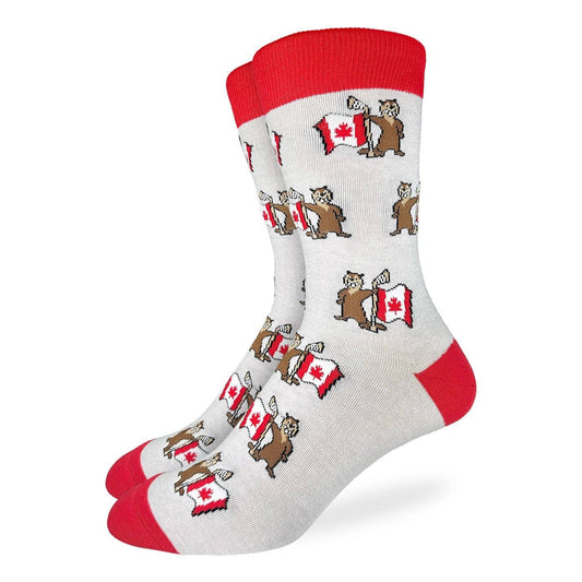 Good Luck Sock - Men's Beaver Waving Canada Flag Socks: Shoe Size 7-12
