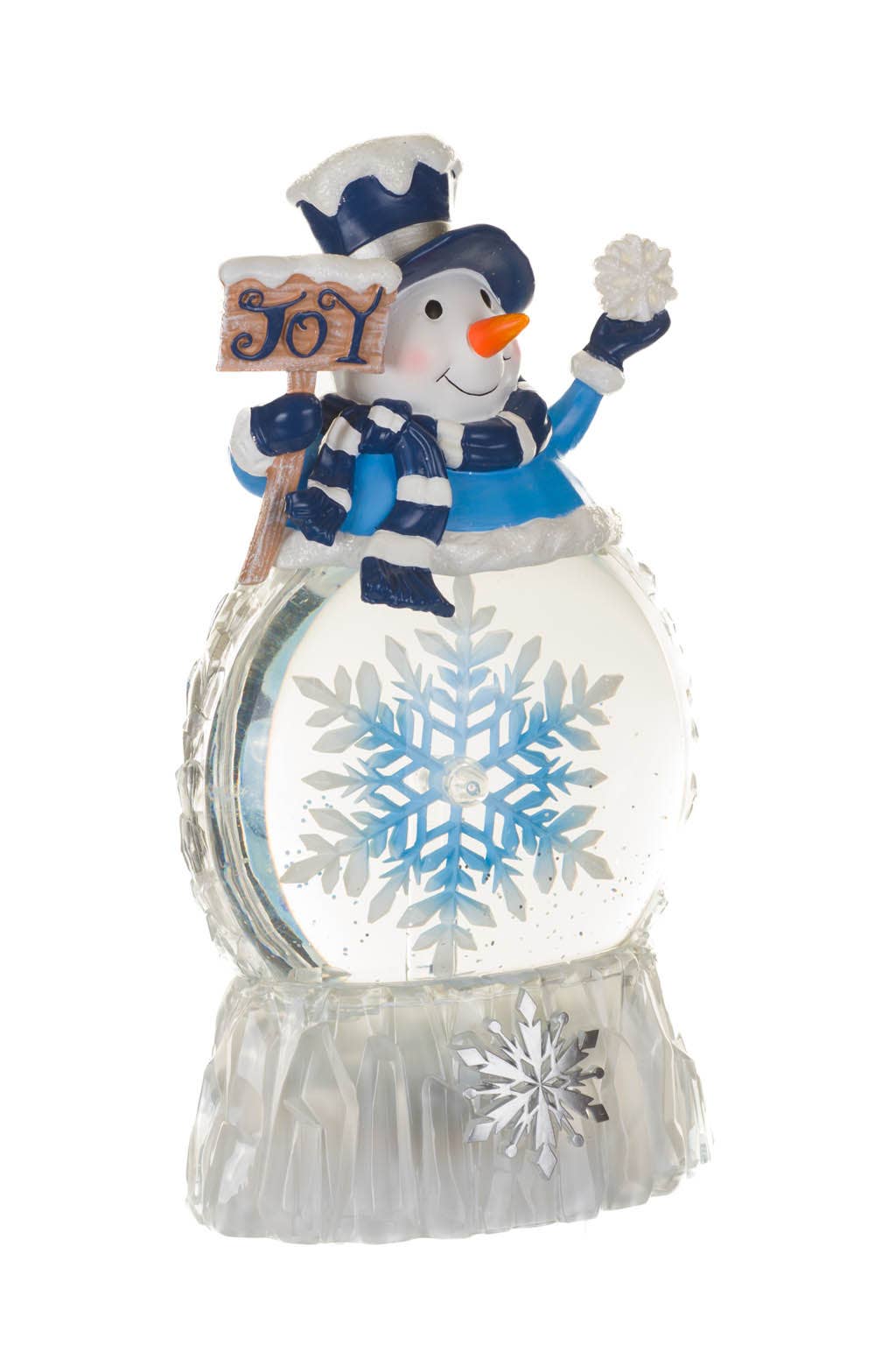 Starlight Collection - Blue Led Snowman Snow Globe W/ Spinning Snowflake Heart