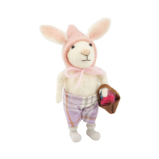 Felt bunny, plaid pant, pink bonnet A12753