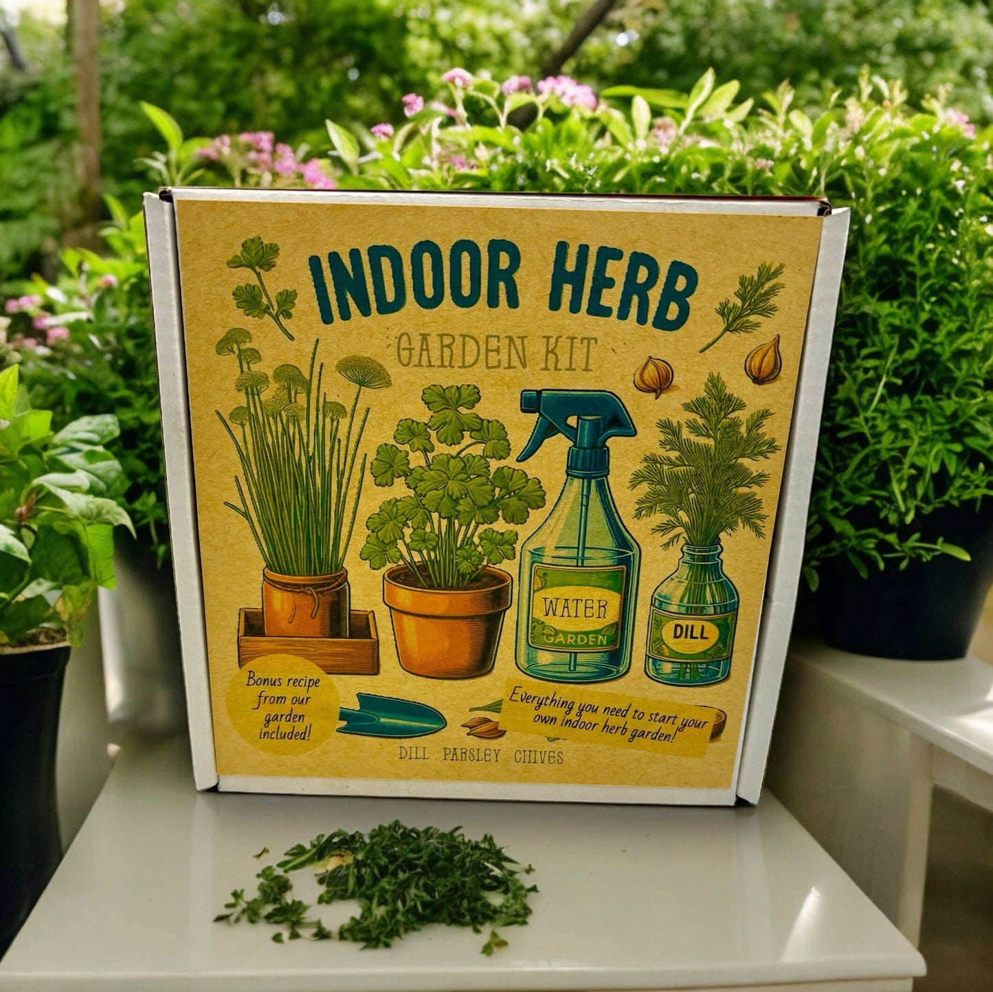 Fuschia Designs Shop - Indoor Herb Garden Starter Kit with Parsley, Chives, and Dill Seeds