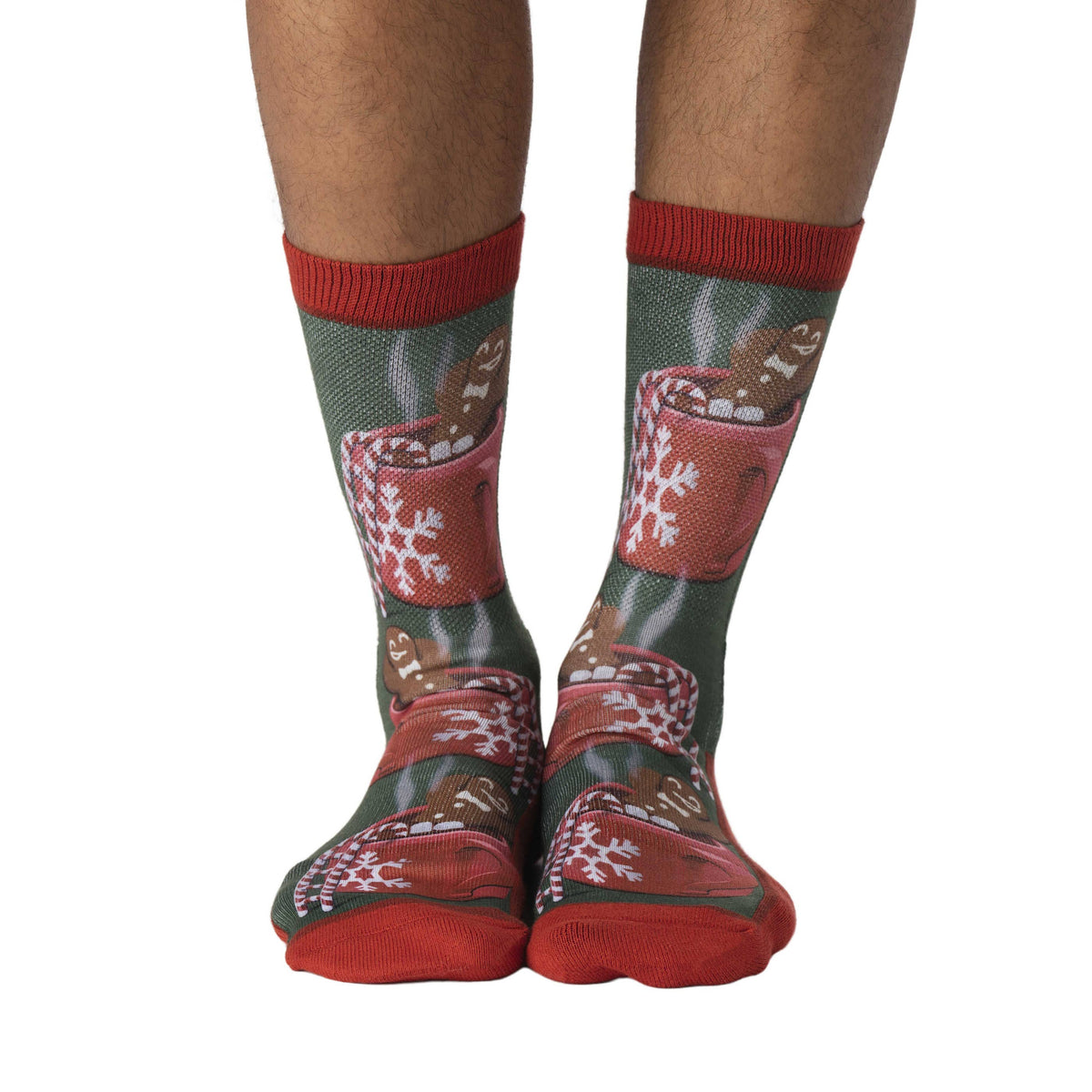 Good Luck Sock - Men's Gingerbread Man Soaking in Hot Chocolate Socks: Shoe Size 8-13
